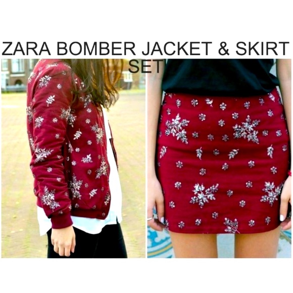 Zara Beaded Sequin Embellished Bomber Skirt Set M - Picture 1 of 10